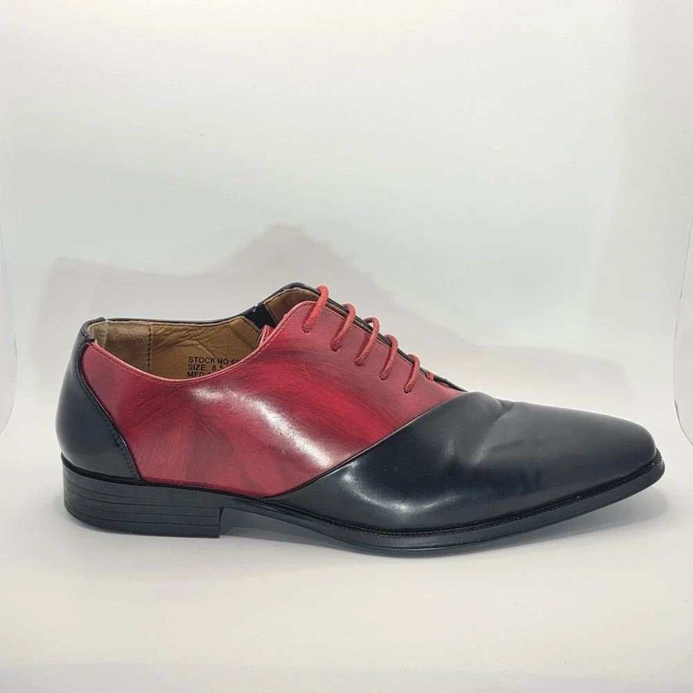 Antonio Cerrelli 6980 Men Dress Shoes Black Red Two Tone Oxfords Lace Up Sz 8.5